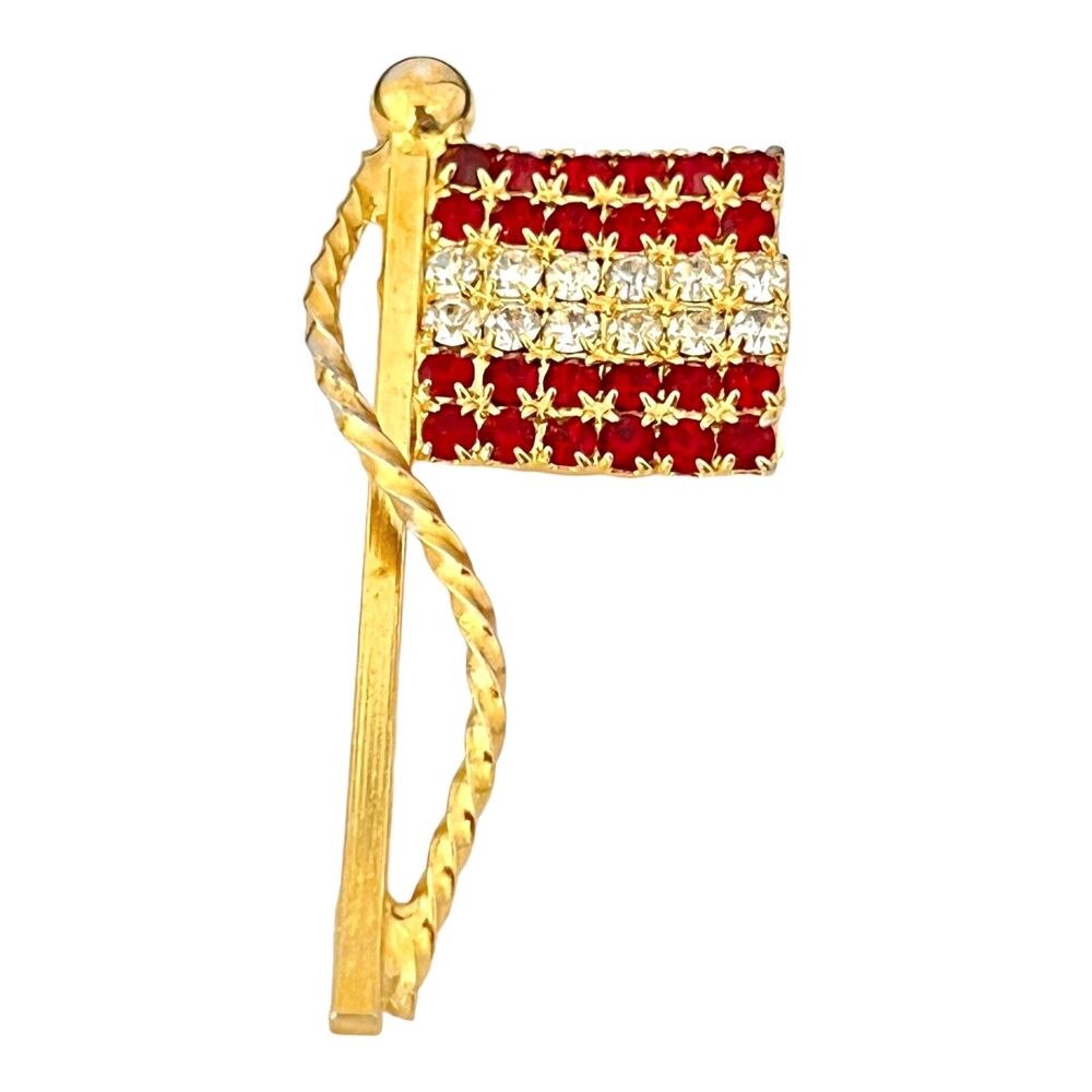 Vintage 1960s Austria Flag Brooch Rhinestone Gold Tone Pin - 3O